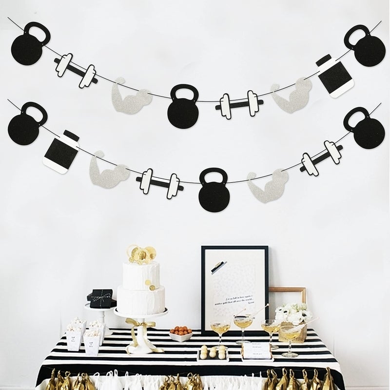Vignye Glitter Gym Theme Birthday Banner- Weight Lifting Party Garland for Cross Fit Party, Fitness Themed Birthday Party Supplies - Image 4